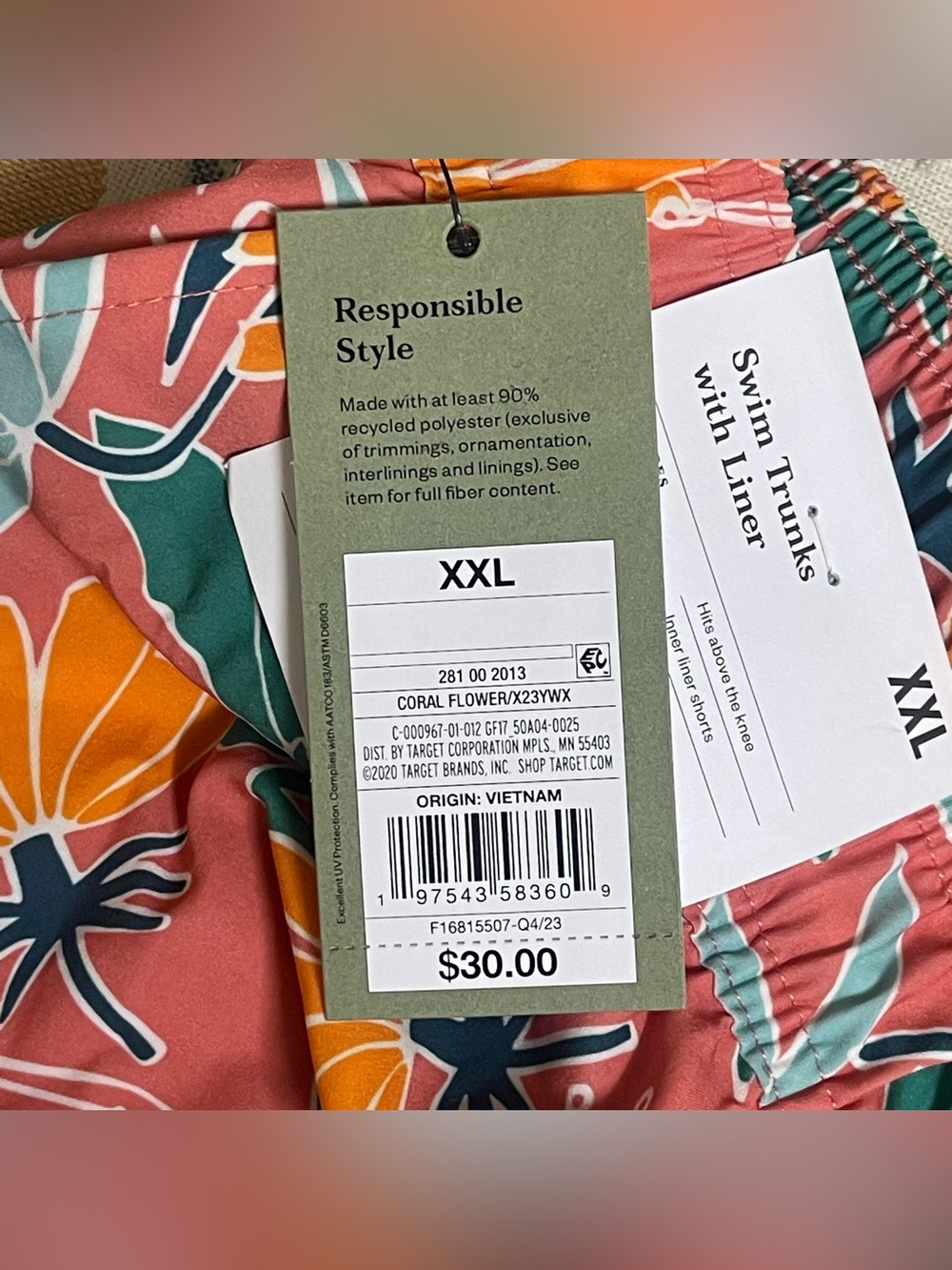 Goodfellow & Co Floral Drawstring Bermuda Shorts — Coral Green Orange - Picture 10 of 13
